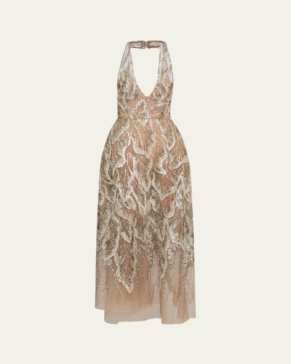 Halter Beaded Tulle Gown